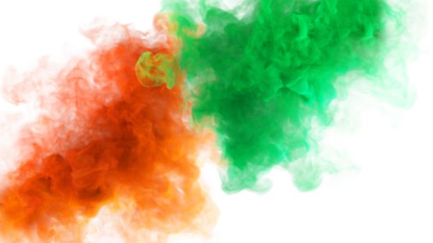 Irish Green and Orange mystery smoke texture on a white background