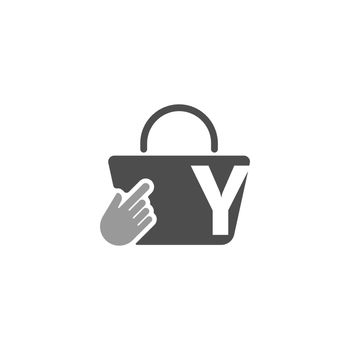 Online shopping bag, cursor click hand icon with letter Y
