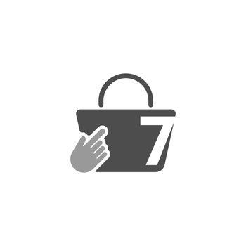 Online shopping bag, cursor click hand icon with number 7
