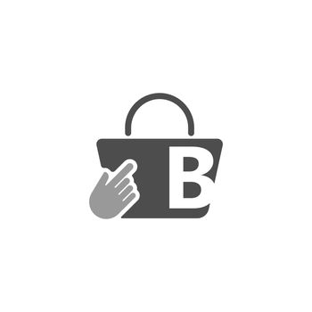 Online shopping bag, cursor click hand icon with letter B