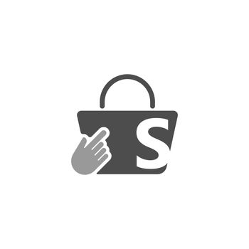 Online shopping bag, cursor click hand icon with letter S