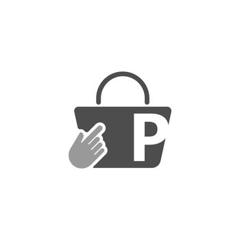 Online shopping bag, cursor click hand icon with letter P 