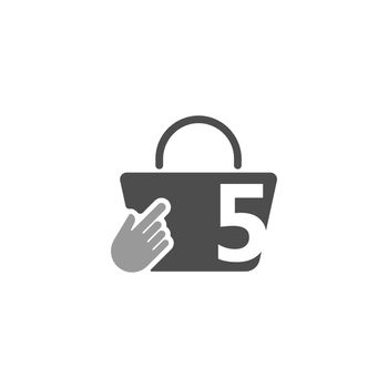 Online shopping bag, cursor click hand icon with number 5 illustration