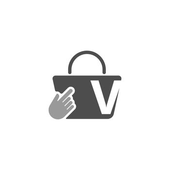 Online shopping bag, cursor click hand icon with letter V 