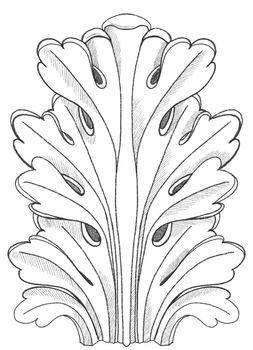 Vintage damask template with ornate acanthus. Line art template.