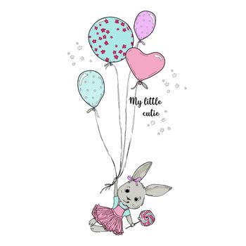 Cute hand drawing illustration with bunny and balloons
