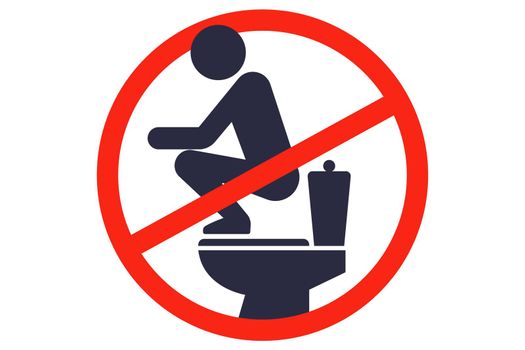 a sign of the prohibition to stand on the toilet. wrong posture for the toilet.