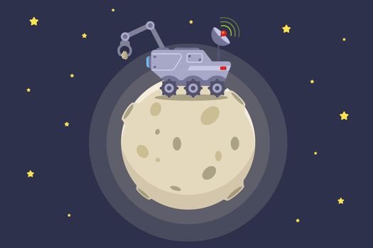 lunar rover works on the surface of the moon. exploration of a space object.