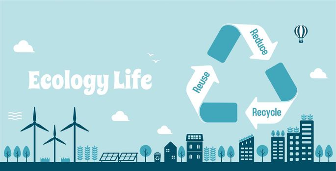 Smart ecology city, ecology life vector banner  illustration
