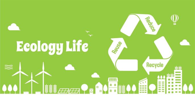 Smart ecology city, ecology life vector banner  illustration
