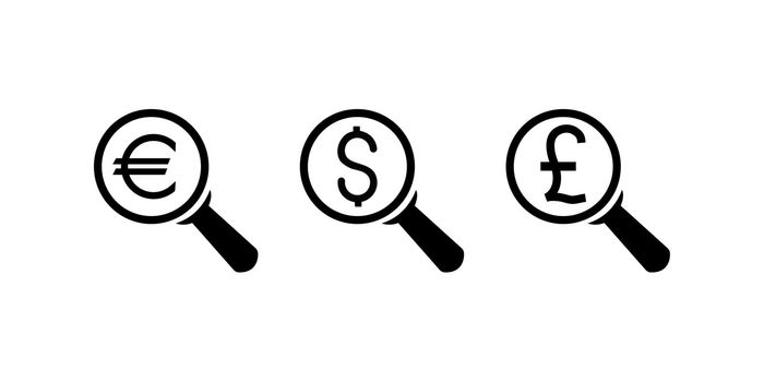 Money search vector icon symbol isolated on white background