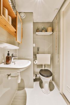 Lavatory with toilet and sink