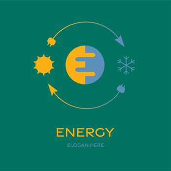 Logo of energy circulation process, service. Using and save energy. Interrelation and interdependence of heat and cold. Made in vector