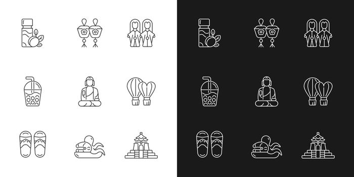 Traditional taiwanese linear icons set for dark and light mode.