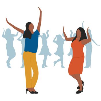 Dancing people. Girls dance at a disco, a party. Festive, cheerful mood. Flat style. Vector.