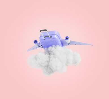 Airplane shaped suitcase over cloud