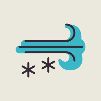 Wind snow snowstorm vector icon. Meteorology sign. Graph symbol for travel, tourism and weather web site and apps design, logo, app, UI