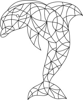 Black and White Illustration in stained glass style with abstract Dolphin. Image for Coloring Book and Coloring Page.