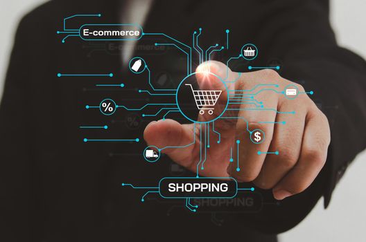 E-commerce Online Shopping Digital marketing Internet business technology concept on virtual screen. 