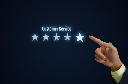 Customer service concept excellent service for satisfaction five star rating with business man touch screen.