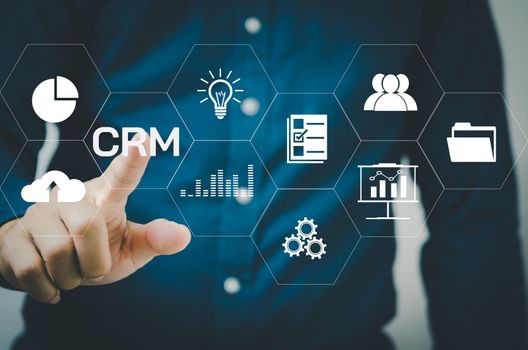 CRM  Customer relationship management automation system software.business technology on virtual screen concept.