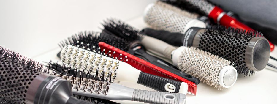Different hair brushes and combs