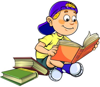 Schoolboy reading a book.