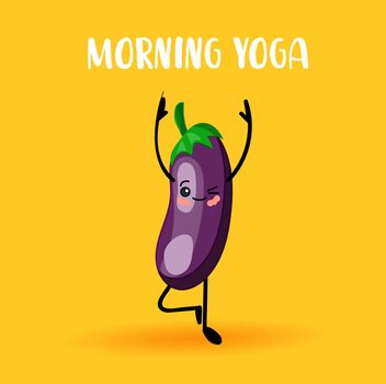 yoga vegetables. Healthy lifestyle. Sports and vegetarianism. eggplant characters. Hinduism. Morning yoga. .