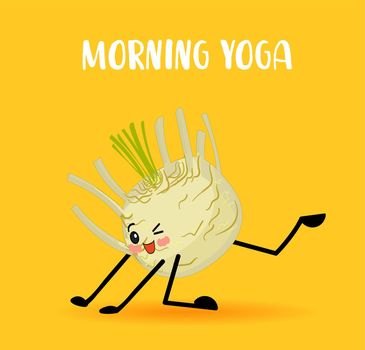 Celery. Vegan and vegetarian food. Vegetable Yoga. Character with eyes and hands ...