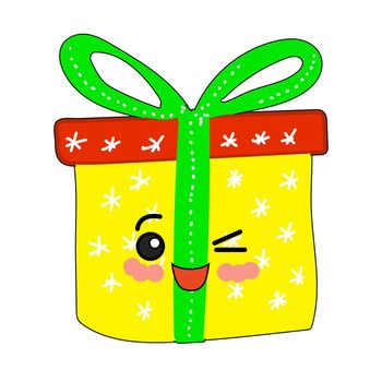 cute kawaii characters, gift box, wrapping holiday ribbon. Isolated Object.