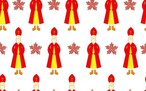 St. Nicholas Day pattern. Seamless. Red mantle and miter. Boxing Day for children. Christian holiday.