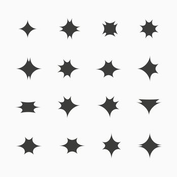 Set of Clean shining icons. Sparkle Sign. Flash symbol. Twinkle star shapes vector design.