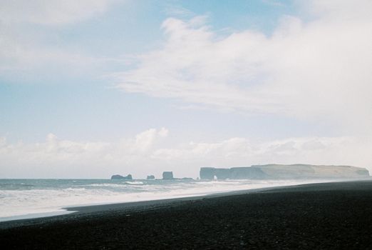 Black sand of Vik beach in Iceland