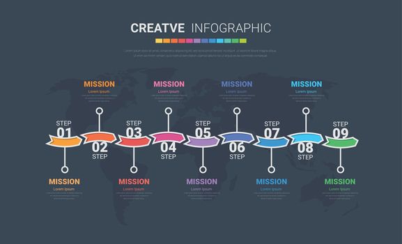 Infographic design elements for your business with 9 options.