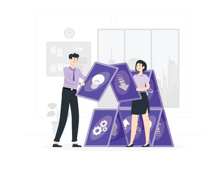 man and women are managing risk flat design