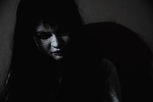 Woman ghost horror close up her face,
