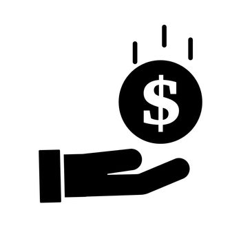 Hand silhouette icon of receiving money. Income and salary. Vector.