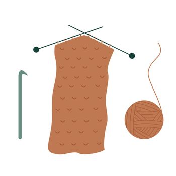 Knitting tools. Hobbies and crafts for emotional release. Flat style. Vector.