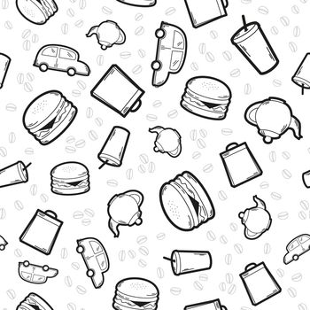 Fast food vector seamless pattern on white background