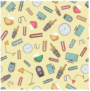 Seamless pattern with school supplies. Icons with thin lines