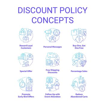 Discount policy blue gradient concept icons set