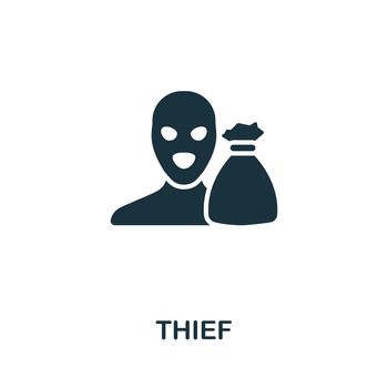 Thief icon. Monochrome simple line Crime icon for templates, web design and infographics
