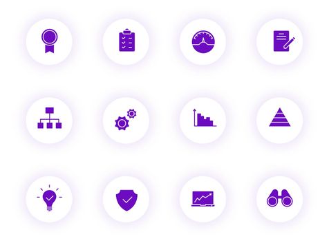 data analytics purple color vector icons on ound