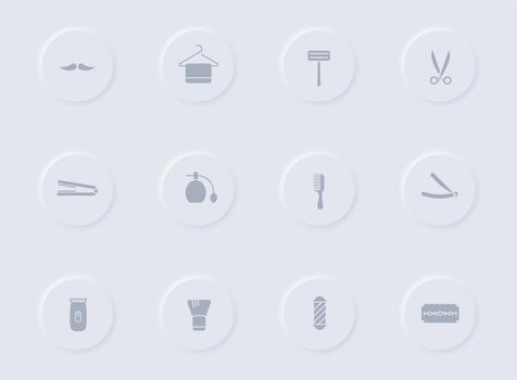 barbershop gray vector icons on round buttons