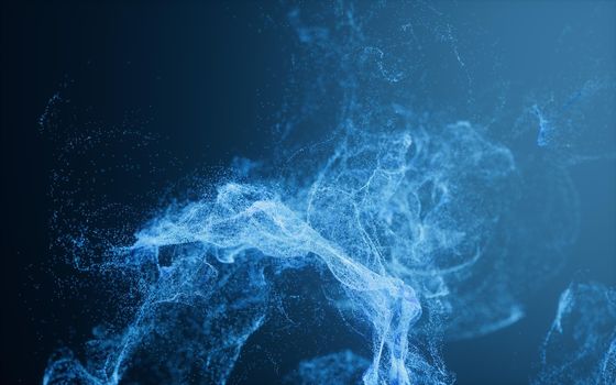 Flowing particles with smoke shape, 3d rendering.