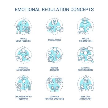 Emotional regulation turquoise concept icons set