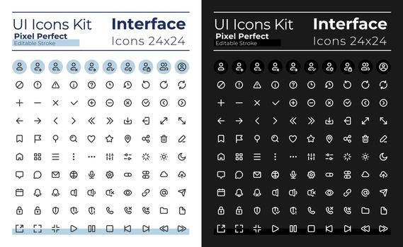 Minimalist and simple pixel perfect linear ui icons set for dark, light mode