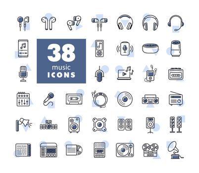 Multimedia devices and symbols icons set