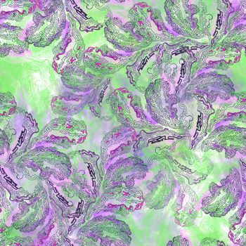 Layered wood fungus texture watercolor and graphic seamless pattern. Hand drawn illustration