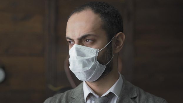Businessman In Mask Is Sad In Isolation Durind Quarantine